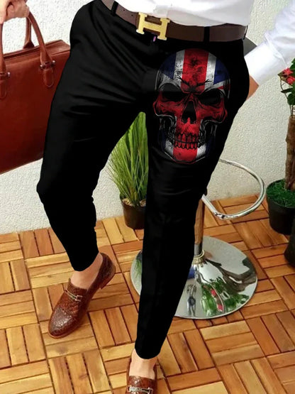 Men's plaid print straight-leg trousers in cotton blend, mid-waist fit, available S-XXXL with 2-3cm measurement allowance