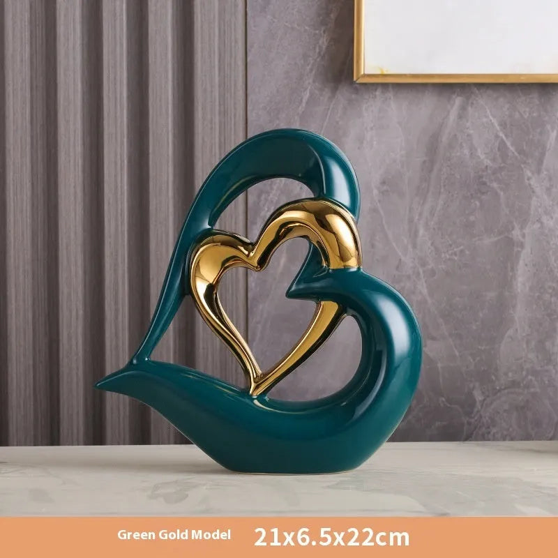 Modern geometric heart ornament in white porcelain with metallic colour finish options