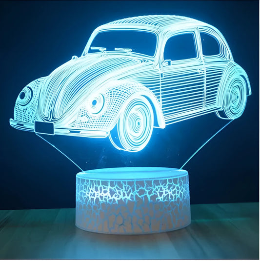3D LED table lamp with colourful acrylic shade and touch remote controls on black base