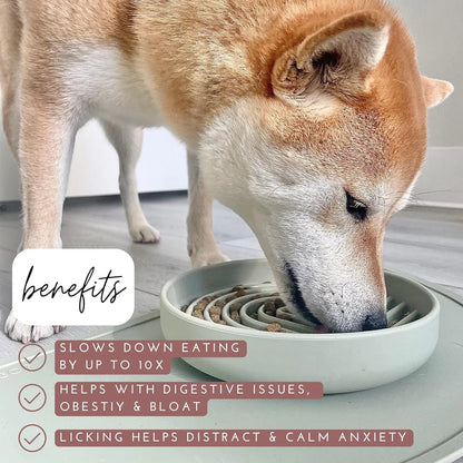 Silicone slow feeder bowl for dogs with ridges, measuring 19 cm, in beige, charcoal ash, grey blue, mango yellow, mustard green, or red.