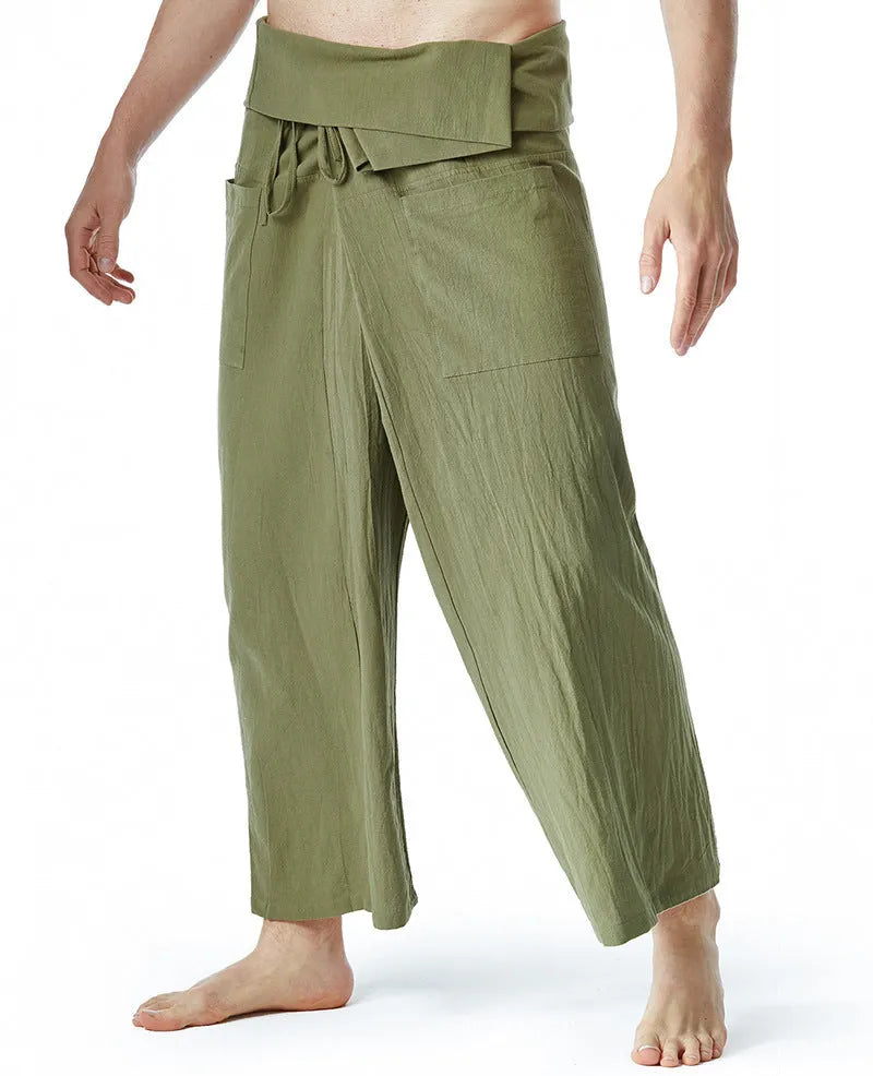Loose harem yoga pants in solid colour with drawstring waist and straight leg, free size, linen listed