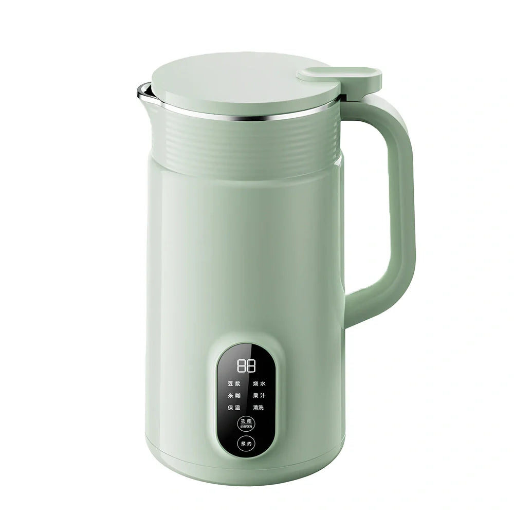 Green automatic soy milk machine with 600ml capacity and touch control display