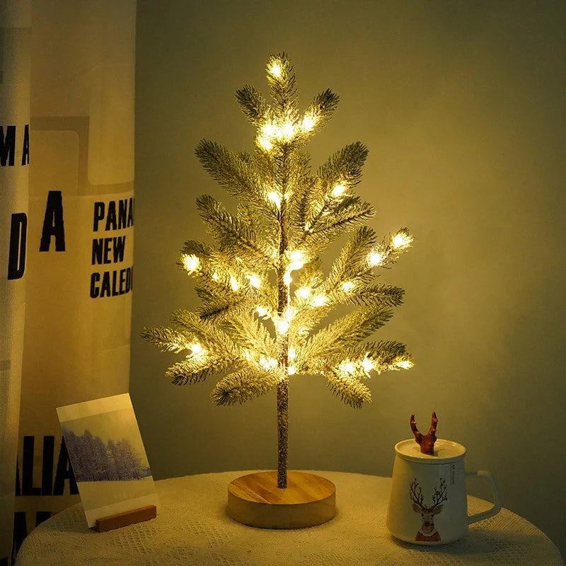 LED PineTree Lamp with warm white lights and snow-covered branches for Christmas decor
