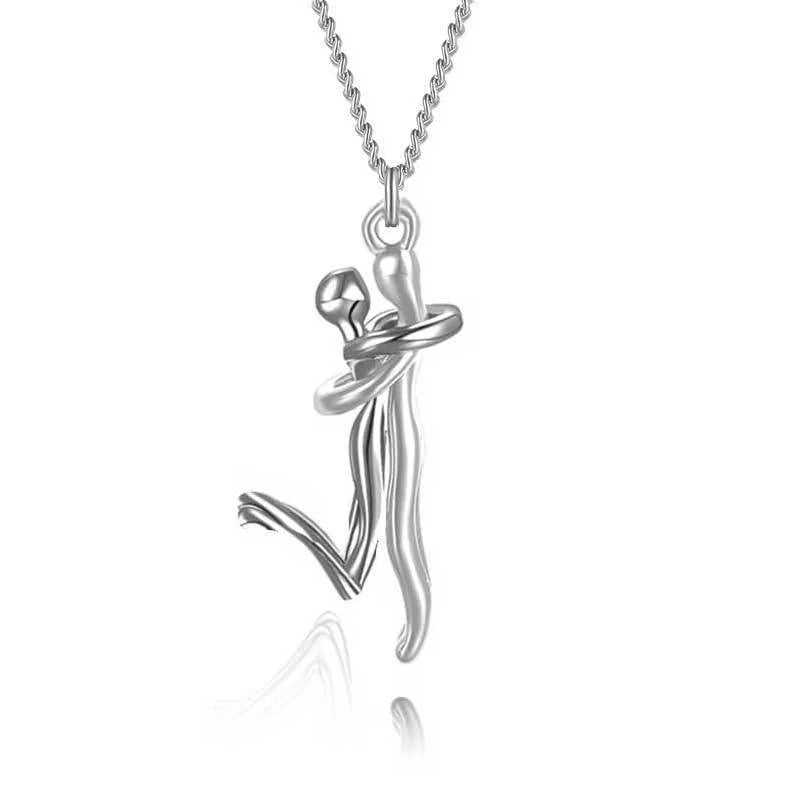 Couple's Pendant Necklace with Humanoid Design Symbolizing Love and Affection