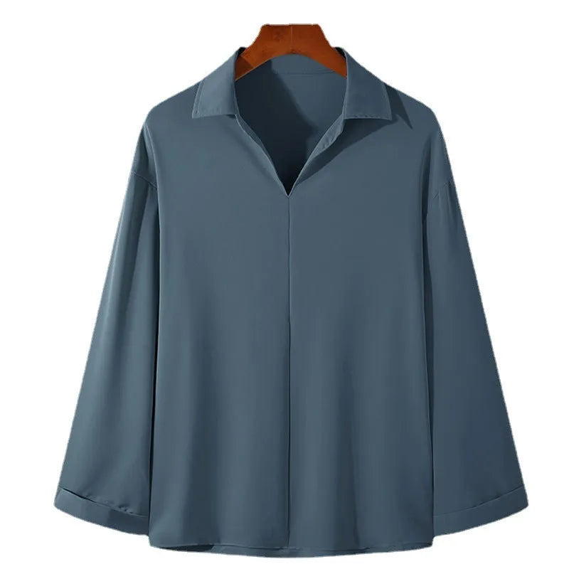 Men's loose lapel casual shirt in slim business style, available in multiple colours and sizes.