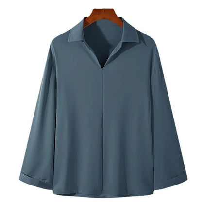 Men's loose lapel casual shirt in slim business style, available in multiple colours and sizes.