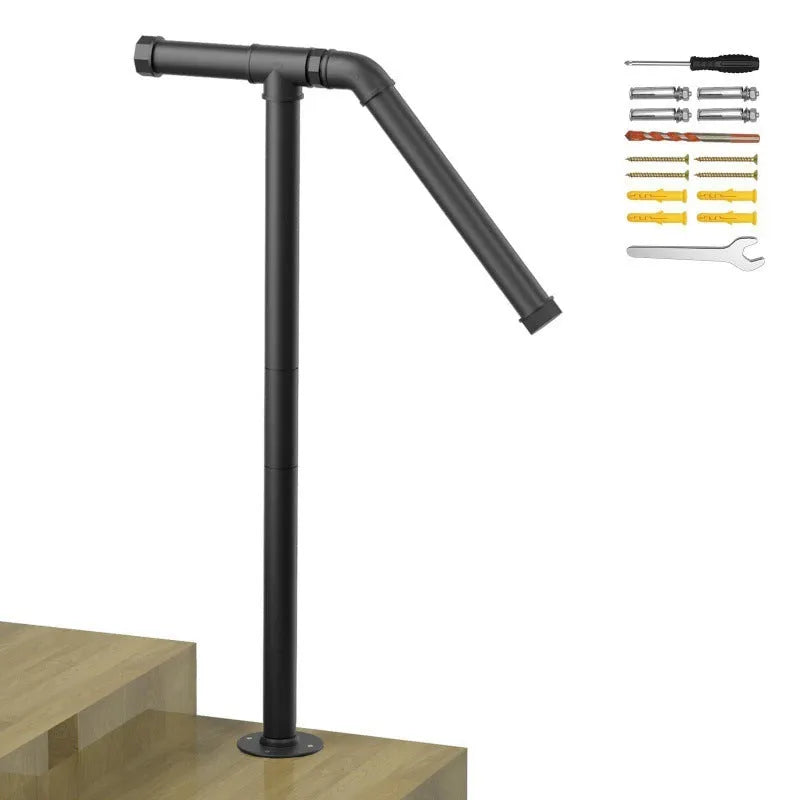 Black metal ladder support bracket with American minimalist design for stair and shelf installation