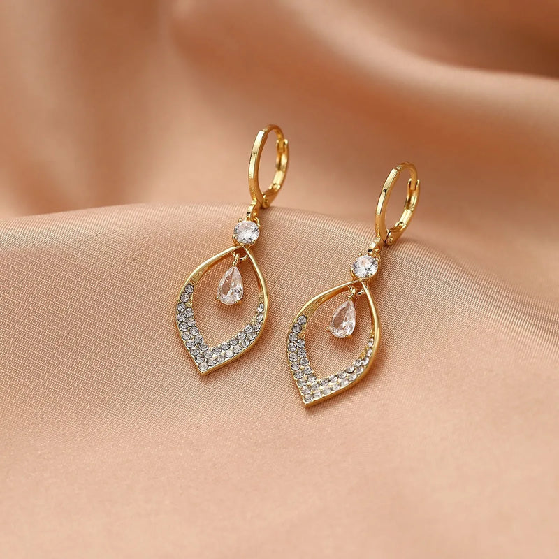 Copper drop earrings with zircon water drop tassel design featuring gold or silver thickened ear buckles for colour retention, suitable for everyday versatile wear and special occasions.