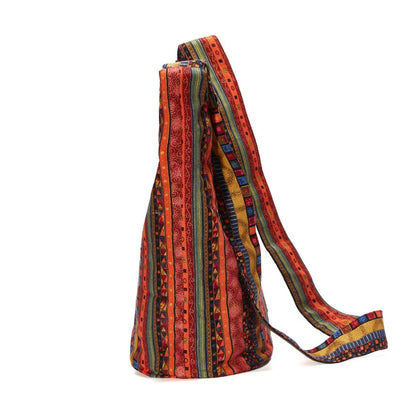 Bohemian Vintage Canvas Shoulder Bag with Unique Geometric Pattern and Adjustable Strap