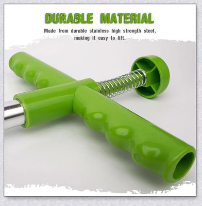 The Standing Plant Root Remover - an innovative gardening tool with a long handle and 3-pronged design for easy, backache-free weed removal