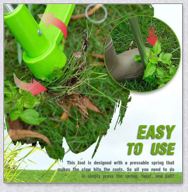 The Standing Plant Root Remover - an innovative gardening tool with a long handle and 3-pronged design for easy, backache-free weed removal