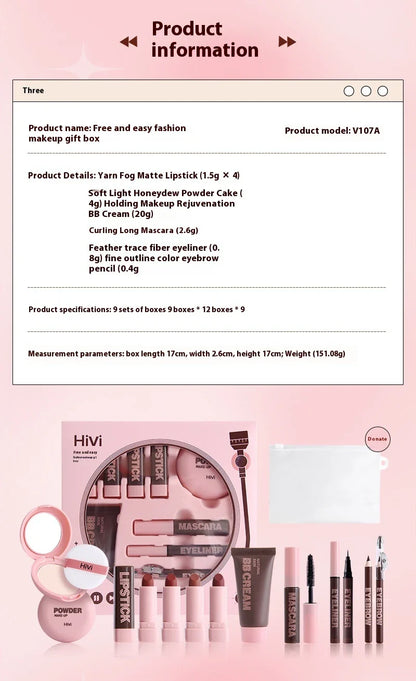 Glue Record Limited Lipstick Powder Beauty Gift Set featuring a variety of makeup essentials in a luxurious pink package