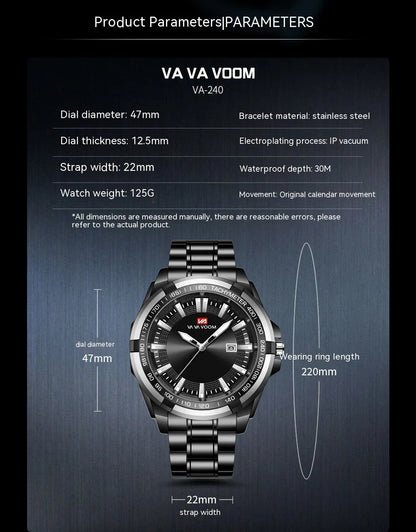 Dried Shrimp Calendar Watch with luminous display and stainless steel casing