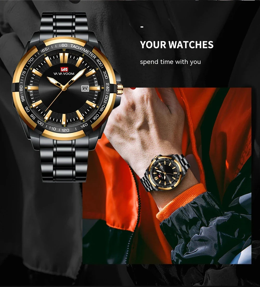 Dried Shrimp Calendar Watch with luminous display and stainless steel casing