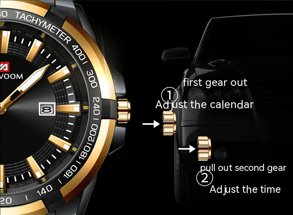 Dried Shrimp Calendar Watch with luminous display and stainless steel casing