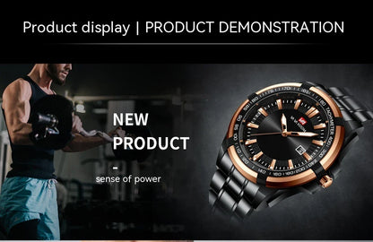 Dried Shrimp Calendar Watch with luminous display and stainless steel casing