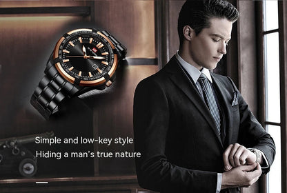 Dried Shrimp Calendar Watch with luminous display and stainless steel casing