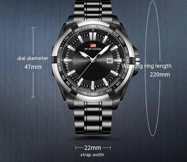 Dried Shrimp Calendar Watch with luminous display and stainless steel casing