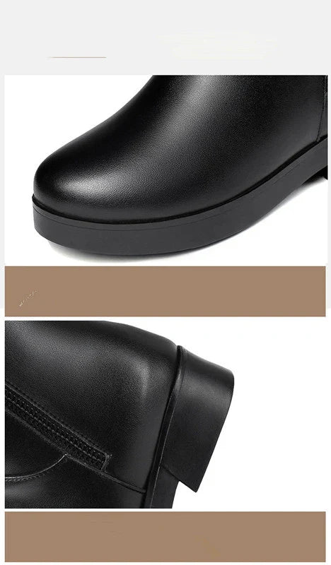 New Velvet Padded Mid-Tube Thick Heel Women's Boots in Black, featuring a luxurious velvet upper, thick heel, and padded interior for comfort and support.