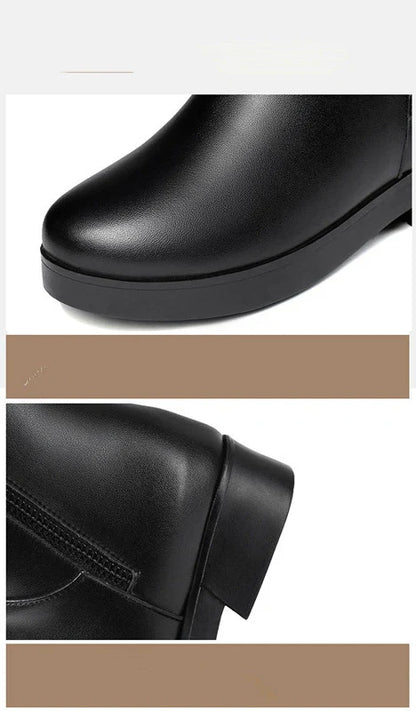 New Velvet Padded Mid-Tube Thick Heel Women's Boots in Black, featuring a luxurious velvet upper, thick heel, and padded interior for comfort and support.