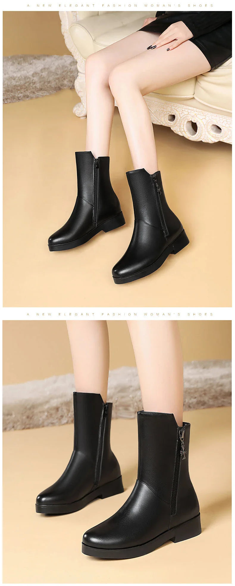 New Velvet Padded Mid-Tube Thick Heel Women's Boots in Black, featuring a luxurious velvet upper, thick heel, and padded interior for comfort and support.