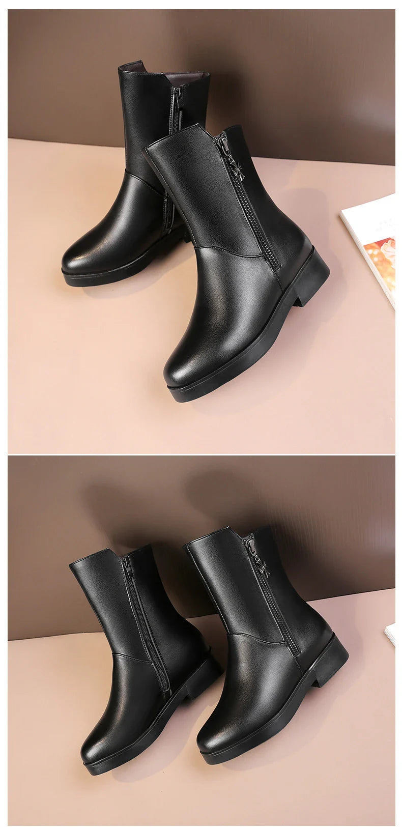 New Velvet Padded Mid-Tube Thick Heel Women's Boots in Black, featuring a luxurious velvet upper, thick heel, and padded interior for comfort and support.