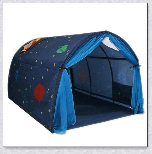 Premium indoor pop up bed tent for kids, a twin-size over bed tent topper that creates a cozy, imaginative space for play and relaxation.