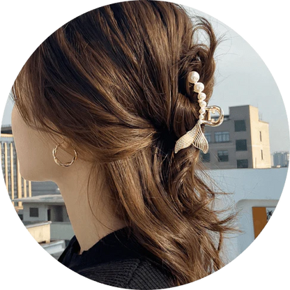 Mermaid Tail Hair Clips - A unique and elegant accessory that captures the grace and beauty of the sea with its faux pearl-adorned design.