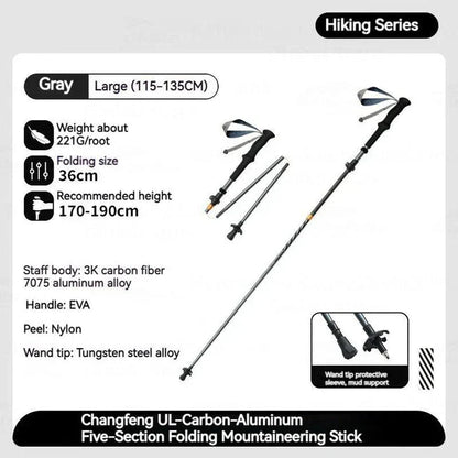 Durable and adjustable 5-section ultralight folding trekking pole for hiking and outdoor adventures