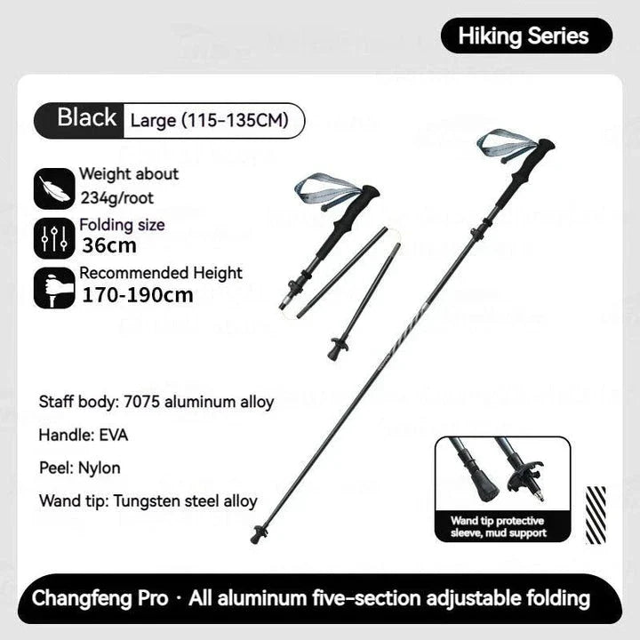 Durable and adjustable 5-section ultralight folding trekking pole for hiking and outdoor adventures