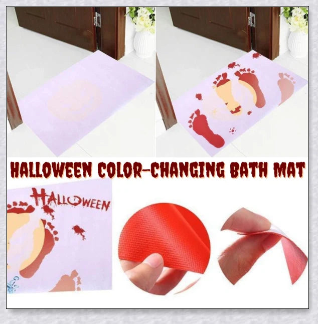 Halloween-themed color-changing bath mat that turns blood-red when wet, adding a spooky twist to any bathroom