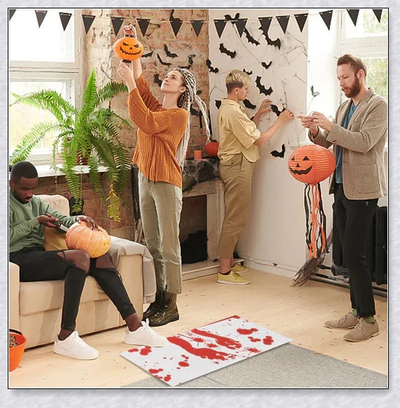 Halloween-themed color-changing bath mat that turns blood-red when wet, adding a spooky twist to any bathroom