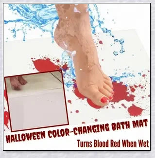 Halloween-themed color-changing bath mat that turns blood-red when wet, adding a spooky twist to any bathroom