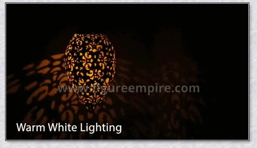 Decorative, solar-powered metal lantern for hanging in outdoor gardens, patios, and backyards