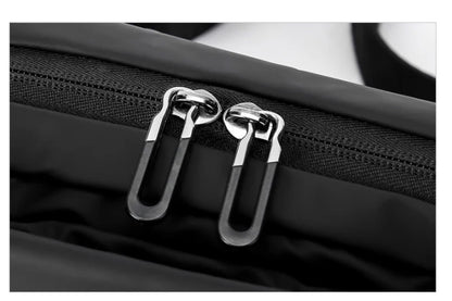 Functional Cross-body Men's Work Clothes One-shoulder Backpack in black color with multiple pockets and water-resistant design