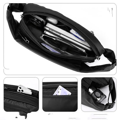 Functional Cross-body Men's Work Clothes One-shoulder Backpack in black color with multiple pockets and water-resistant design