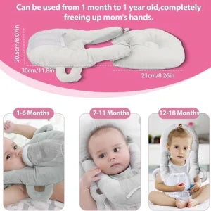 Nursing Cushion - Baby Feeding Pillow with bottle holder and neck support for comfortable, hands-free feeding