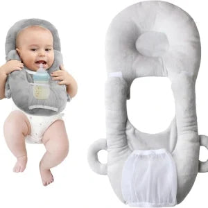 Nursing Cushion - Baby Feeding Pillow with bottle holder and neck support for comfortable, hands-free feeding