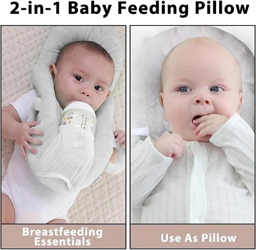 Nursing Cushion - Baby Feeding Pillow with bottle holder and neck support for comfortable, hands-free feeding