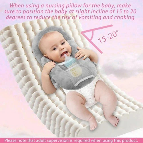 Nursing Cushion - Baby Feeding Pillow with bottle holder and neck support for comfortable, hands-free feeding
