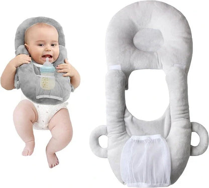Nursing Cushion - Baby Feeding Pillow with bottle holder and neck support for comfortable, hands-free feeding