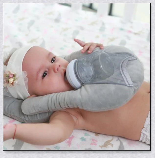 Nursing Cushion - Baby Feeding Pillow with bottle holder and neck support for comfortable, hands-free feeding