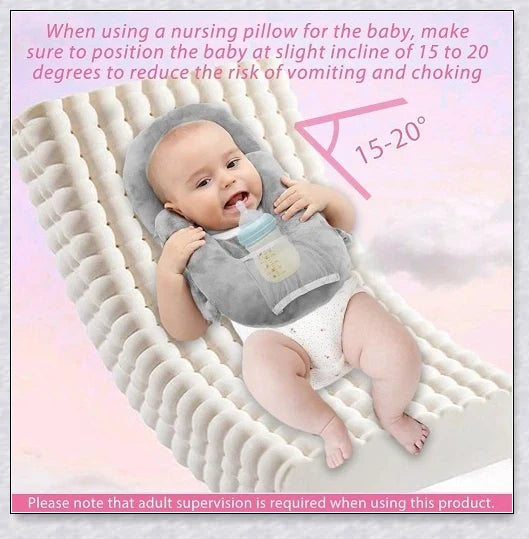 Nursing Cushion - Baby Feeding Pillow with bottle holder and neck support for comfortable, hands-free feeding