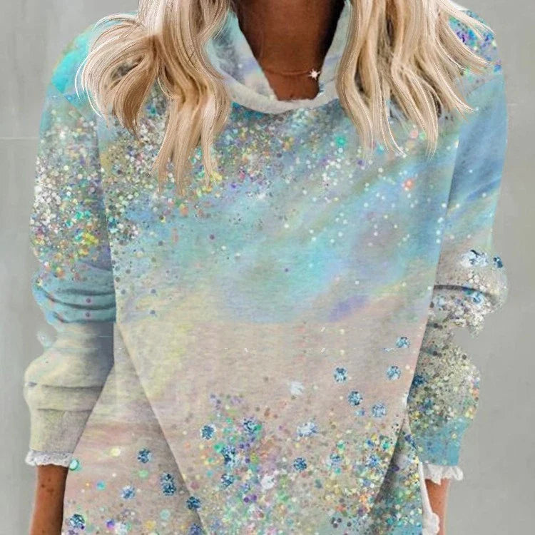 A cozy and stylish abstract printed hooded long sleeve sweater from Trendha