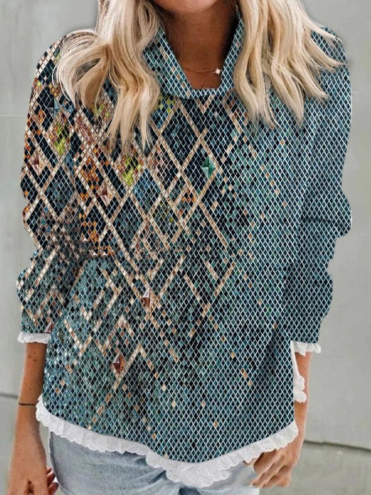 A cozy and stylish abstract printed hooded long sleeve sweater from Trendha