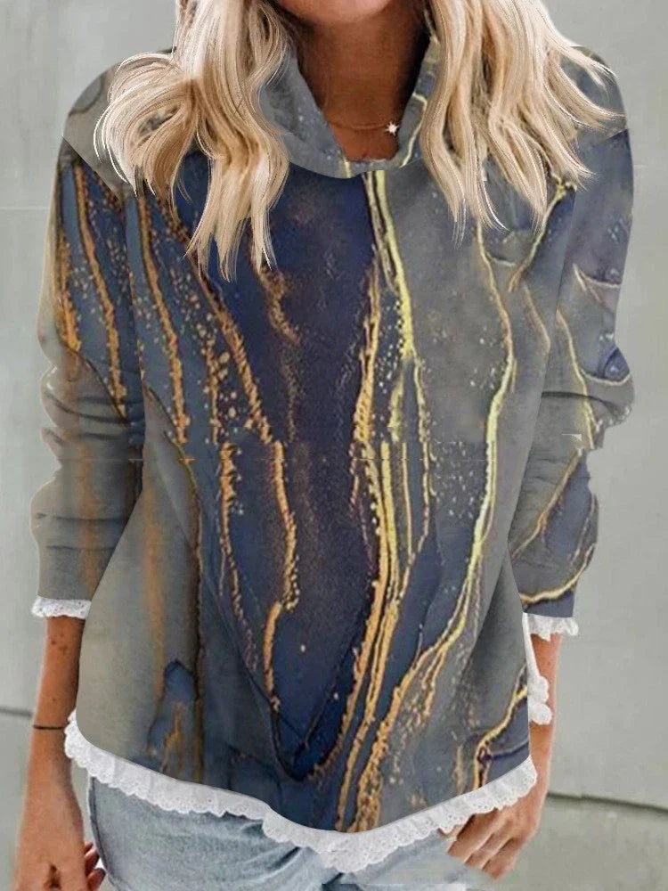 A cozy and stylish abstract printed hooded long sleeve sweater from Trendha