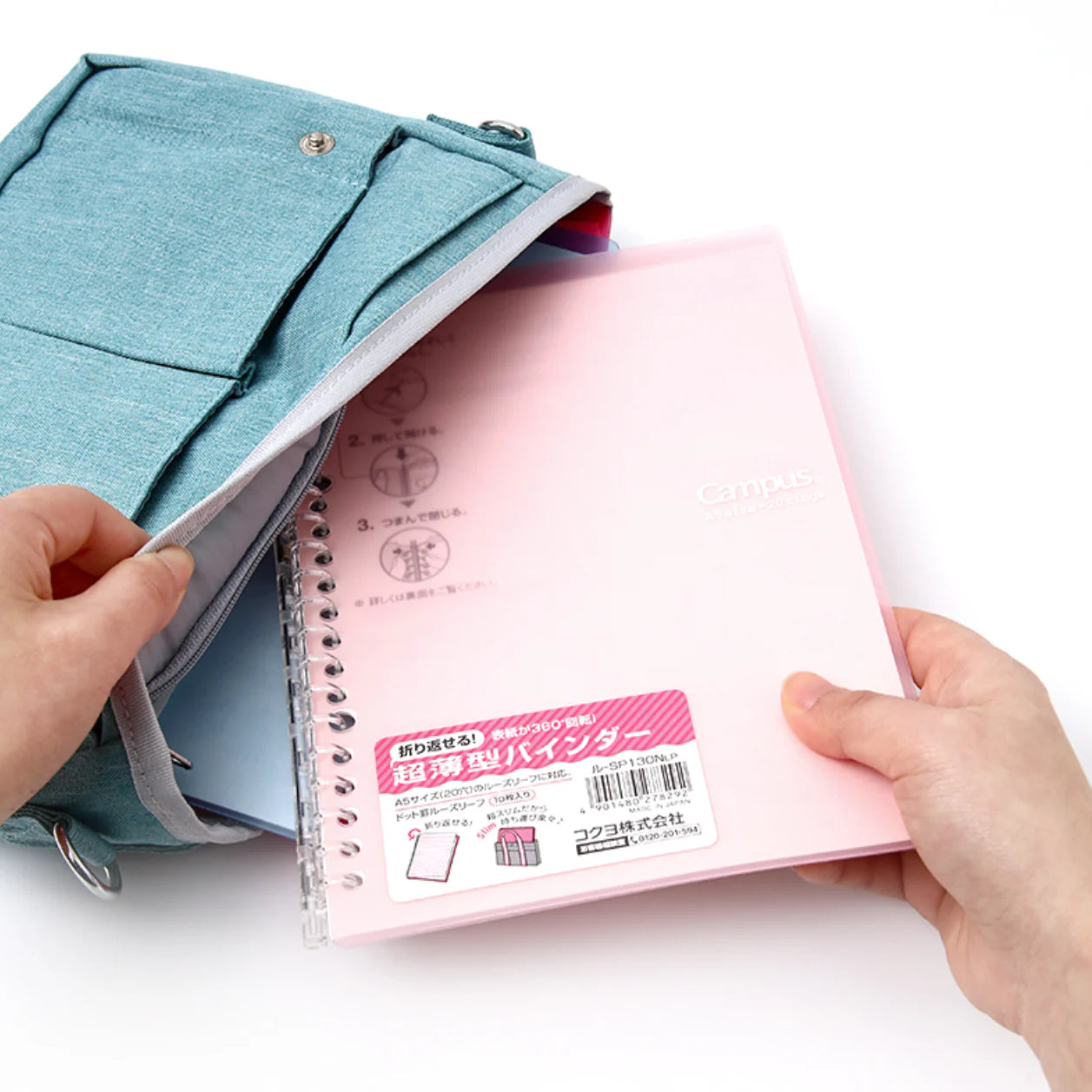Kokuyo Campus Easy-Carry Slim Binder with smart ring system for flexible paper organization and lightweight, slim design for portability