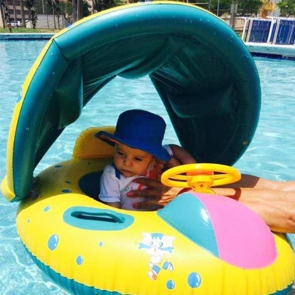 Colorful Baby Infant Swimming Pool Float with Steering Wheel and Sunshade Canopy