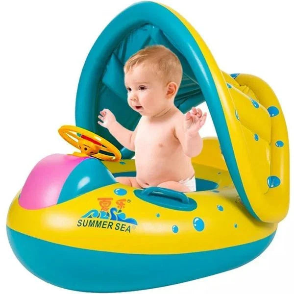 Colorful Baby Infant Swimming Pool Float with Steering Wheel and Sunshade Canopy