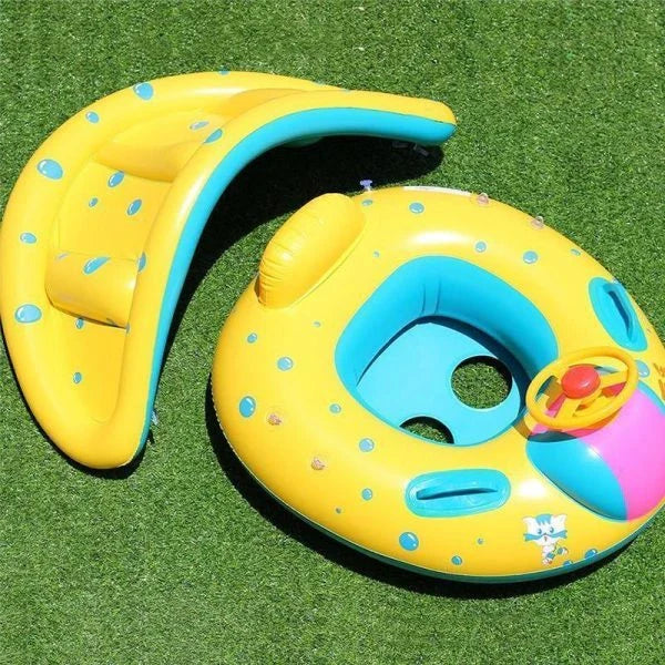 Colorful Baby Infant Swimming Pool Float with Steering Wheel and Sunshade Canopy